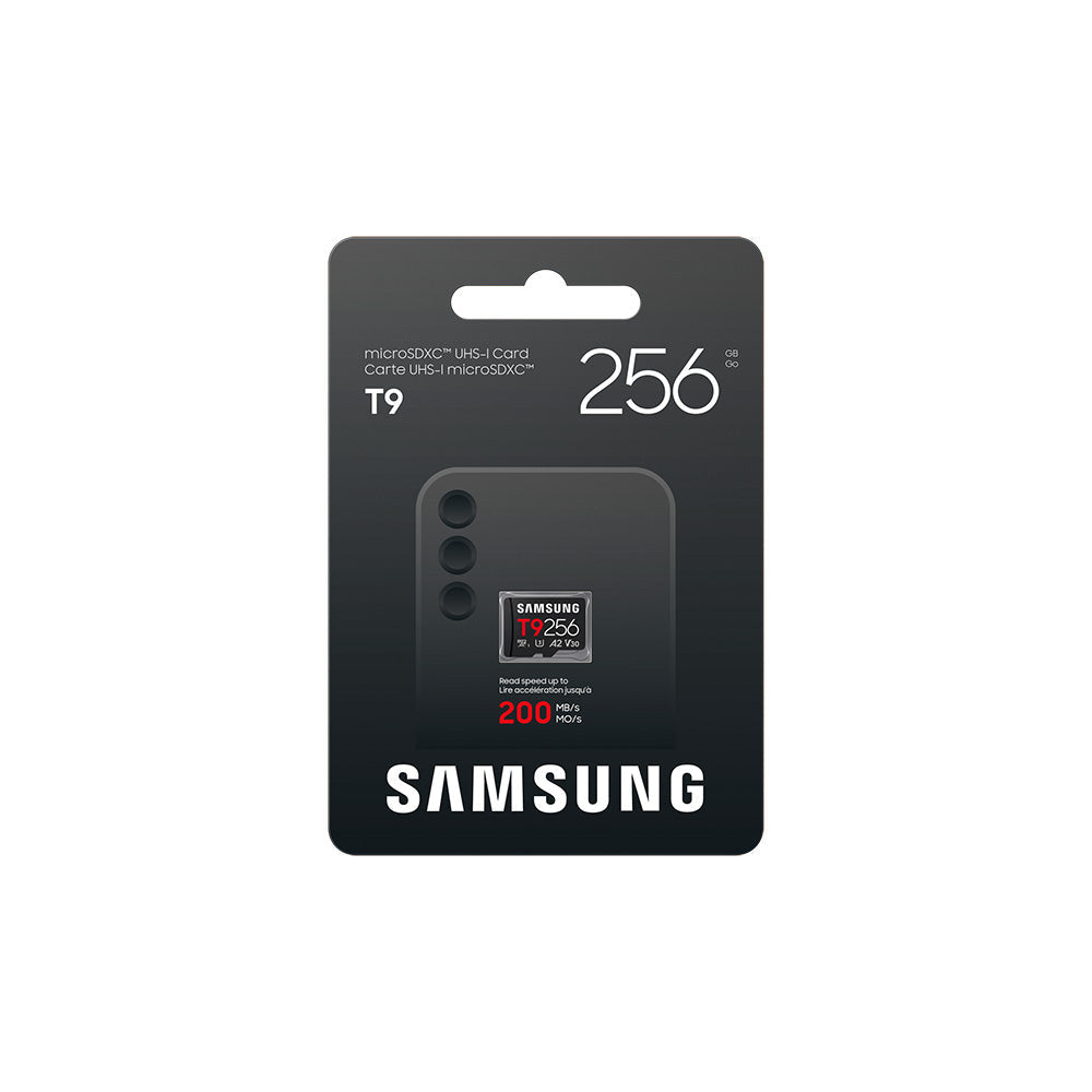 Samsung T9 256GB black microSDXC memory card retail package