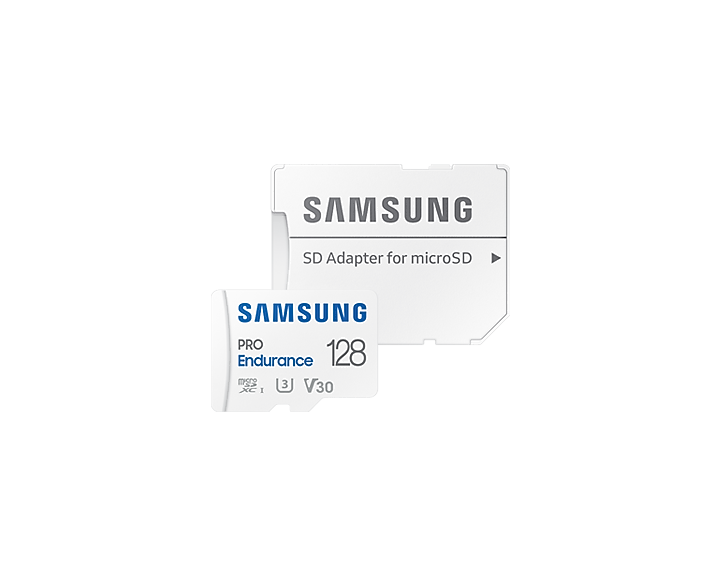 Samsung PRO Endurance 128GB microSDXC card angled close-up
