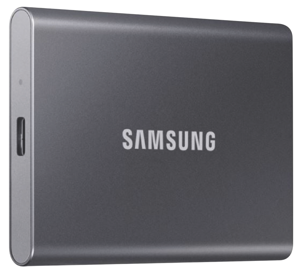 Samsung T7 1TB Titan Gray metal SSD casing close-up