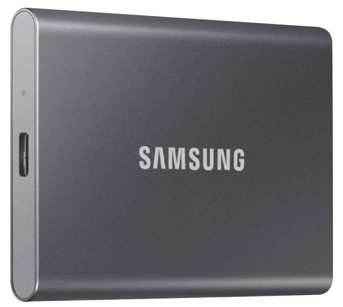 Samsung T7 1TB Titan Gray metal SSD casing close-up